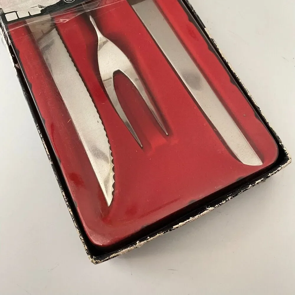 Pistol Grip Carving Set‎ 3pc ESTIA Stainless Steel Made in Korea in Box Vintage
